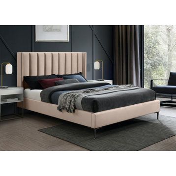 Nadia Velvet Upholstered Bed, Pink, Queen