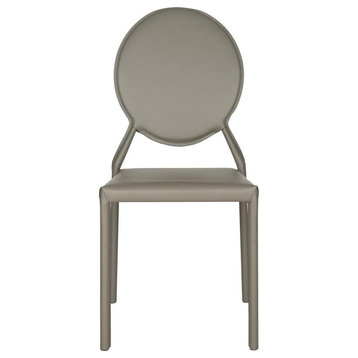 Racey 37" Round Back Leather Side Chair, Gray