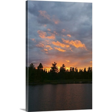 "Sunset behind silhouetted forest, Lake Three, Boundary Waters Canoe Area Wil...
