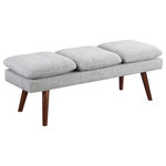 OSP Home Furnishings - Amanda 54" Mid-Century Bench, Gray Fabric - Add contemporary appeal to your entry, dining room or guest room with our versatile 54" Mid-Century Modern upholstered bench. Perfect for adding definition to an entry. Ideal for giving that finishing touch to a cozy guest room and a smart way to add extra seating in the dining room. Trendy tapered leg in solid wood and three attached cushions create a sophisticated design perfectly in place anywhere in your home.