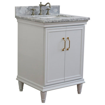25" Single Vanity, White Finish With White Carrara And Rectangle Sink