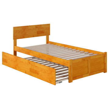 AFI Orlando Twin Platform Bed With Footboard & Twin Trundle, Caramel Latte