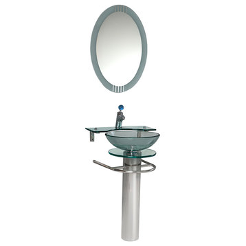 Fresca Ovale Modern Glass Bathroom Vanity With Frosted Edge Mirror