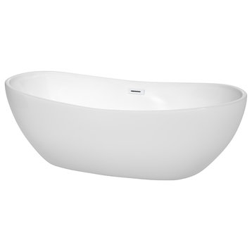 70" Freestanding Bathtub, White, Shiny White Drain and Overflow Trim