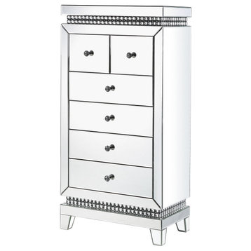 6 Drawer Mirrored Cabinet With Faux Crystals, Silver