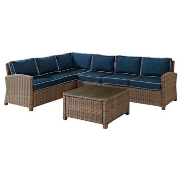 Bradenton 5-Piece Outdoor Wicker Seating Set With Cushions, Navy