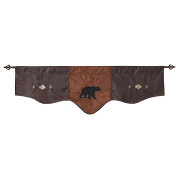 Autumn Trails Faux Leather and Suede Black Bear Curtain Valance