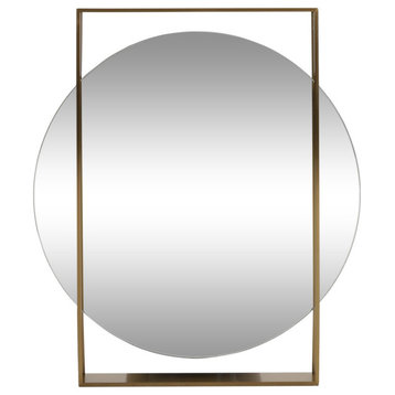 Raylan Modern Round Framed Wall Mirror, Brushed Brass