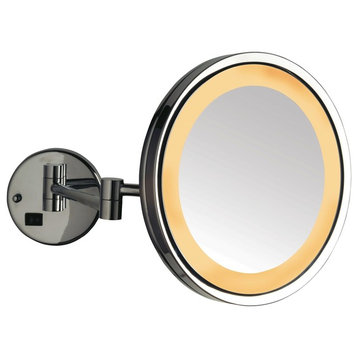 Wall-Mounted LED Lighted Makeup Mirror, Nickel