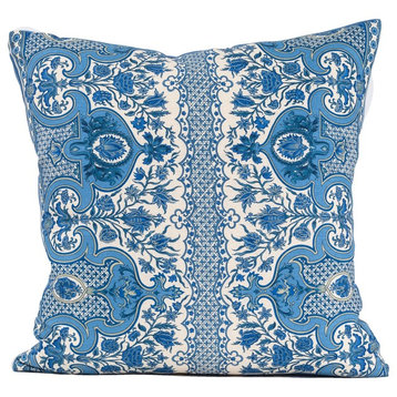 Batik pillow cover, blue pillow cover, Brunschwig & Fils fabric, 24x24