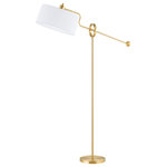 Mitzi - Libby 1 Light Floor Lamp, Aged Brass - Physics meets fine design in the Libby Floor Lamp. A central hinge mechanism adjusts the height, creating functional flow of light for any task. The aged brass finish is a classic choice, complementing the crisp white drum shade.