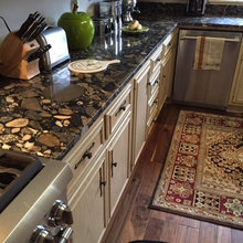 mod lodge kitchen remodel featuring bedrock granite counter install