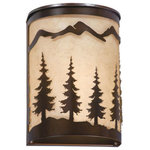 Vaxcel - Vaxcel - Yosemite 1-Light Wall Sconce in Rustic and Flush Style 11 Inch Tall - Collection: Yosemite, Material: Steel, Finish Color: Burnished Bronze, Width: 3.75", Height: 6", Depth: 3.75", Lamping Type: Incandescent, Number Of Bulbs: 1, Wattage: 100 Watts, Dimmable: Yes, Moisture Rating: Wet Rated, Desc: Evoking the spirit of the wilderness, this rustic themed light is clad in a burnished bronze finish and features silhouetted tree imagery atop glowing white tiffany style glass. It is a great choice for a vacation lodge, cabin or suburban home and will complement a variety of home styles: anywhere you want to bring an element of nature. This versatile light is outdoor damp rated and can be used indoors as well as outdoors. Mount these lights on your porch, hallway, or entryway and experience this stylish look for yourself.  Burnished bronze finish offers a distinctive look and quality steel construction  Amber flake glass provides bright illumination and a rustic feel  Uses 1 x 100 watt E26 medium base bulb (not included); led compatible  8-in W x 11-in H x 5-in D  Dimmable for desired illumination levels when used with dimmable bulbs and compatible wall switch  Mounting hardware and instruction manual included for easy installation  Exterior wet rated; ideal for covered porches, hallways, bathrooms, or any other area of your home  ETL, C ETL listing demonstrates this product has met requirements for product safety standards  1 Year limited warranty   Assembly Required: Yes / Bulb Shape: A19 / Dimmable: Yes / Shade Included: Yes. ,-Yosemite 1-Light Wall Sconce in Rustic and Flush Style 11 Inch Tall and 8 Inches Wide-Tree, Flush, Outdoor-WS55508BBZ