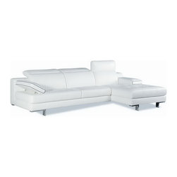 White Italian Leather with Grey Trim 9097 RAF Sectional Sofa - Sectional Sofas