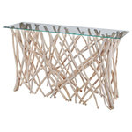Elk Home - Elk Home Teak - 32" Console, Clear/Natural Teak Finish - With natural driftwood branches finished in a lighTeak 32" Console Clear/Natural Teak