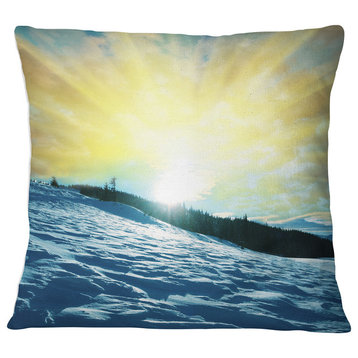 Winter with Blue Waters At Sunset Seashore Throw Pillow, 16"x16"