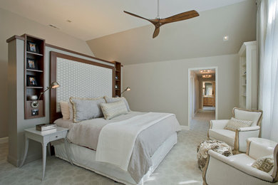 Large transitional master carpeted bedroom photo in Baltimore