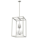 Generation Lighting - Moffet Street 8-Light Foyer Light in Brushed Nickel - The Sea Gull Collection Moffet Street eight light indoor pendant in brushed nickel provides abundant light to your home, while adding style and interest. The Moffet Street Collection offers a distinctive take on a rustic theme. Built in broad steel frames with hand-applied finish that mimics natural wood. This combination of rustic and urban fits comfortably in a wide variety of environments. The sharp, squared lines of the frame complement a wide variety of settings. The collection includes eight-light foyer, four-light foyer, one- light wall sconce, and a six-light island fixture. The Moffet Street Collection is available in three beautiful finishes Washed Pine, Brushed Nickel and Satin Bronze All fixtures are California Title 24 compliant and damp rated for use in sheltered, damp environments.  This light requires 8 , 60W Watt Bulbs (Not Included) UL Certified.