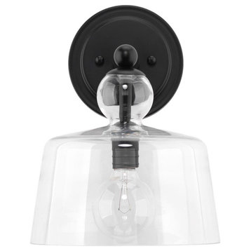 Classic Minimalist Clear Glass Dome Shade Wall Sconce 1 Light Matte Black 12 in