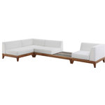 Meridian Furniture - Rio Water Resistant Fabric  Patio 4-Piece Modular Sectional, Off White - Build the seating group you need for your outdoor entertaining area with one or more selections from the Rio collection including this Rio outdoor off-white water resistant modular sectional. A solid acacia wood frame provides sturdy dependability for this sectional, ensuring its long-lasting performance and impeccable beauty. The plump cushions are encased in resilient water resistant fabric to keep them looking luxuriously beautiful for seasons to come. Attach other units in the collection to this sectional with convenient latches.