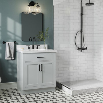 Ariel Hepburn 31" Oval Sink Bath Vanity, Grey, 1.5" White Quartz