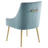 Contemporary Dining Room Side Dining Chair, Velvet Stainless Metal, Light Blue