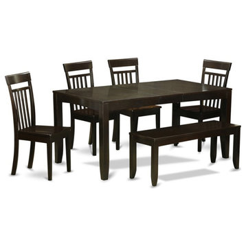 East West Furniture Lynfield 6-piece Wood Dining Set plus Bench in Cappuccino