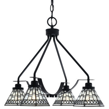 Odyssey 4 Light, Chandelier In Matte Black Finish With 7" Pewter Art Glass