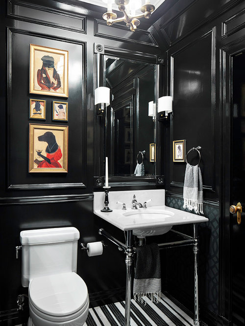30 Trendy Cloakroom with a Onepiece Toilet and Black Walls Design