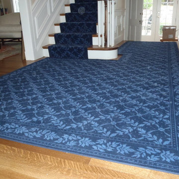Custom Blue Carpet on Stairs and Foyer