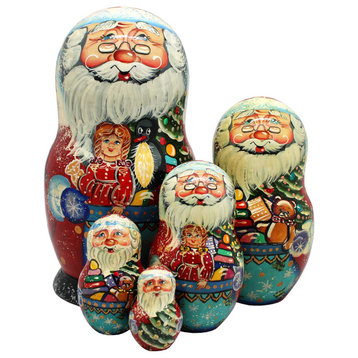 Russian 5 Piece Gift Bag Santa Nested Doll Set