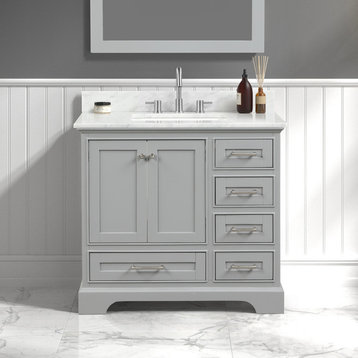 Freestanding Bathroom Vanity with Marble Countertop & Undermount Sink, Grey, 36'' W/ Sink
