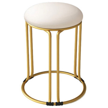 Nordic Suede and Leather Stacked Dining Round Stool, White, Leather