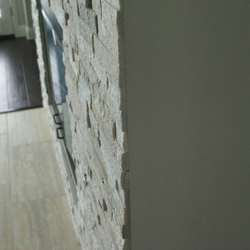 Stacked stone fireplace