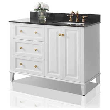 Hannah 48" Off Centered Right Bath Vanity Set, White With Gold Hardware