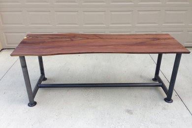 7' Live Edge Walnut Dining Table with Raw Steel Base