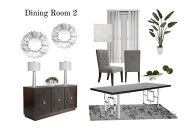 Inspiration for a mid-sized eclectic separate dining room in Las Vegas with grey walls, laminate floors and brown floor.