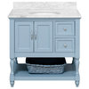 Beverly 36" Bathroom Vanity, Powder Blue, Carrara Marble