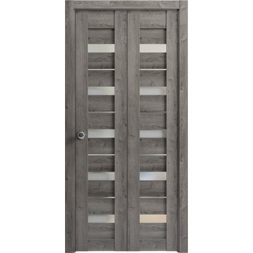 Closet Bi-fold Doors 36 x 80, Quadro 4445 Nebraska Grey & Frosted Glass