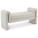 Meridian Furniture - Stylus Boucle Fabric Upholstered Bench, Cream, 51" Wide - Lend a contemporary touch to your home with this cream boucle bench from Meridian Furniture's Stylus collection. Featuring a unique design upholstered in rich cream boucle fabric, this bench is as original as it is comfy. Curved arms provide a resting place so your arms won't get tired while you sit and visit, watch TV, or read a book. This stunning bench is the perfect addition to any modern living space.