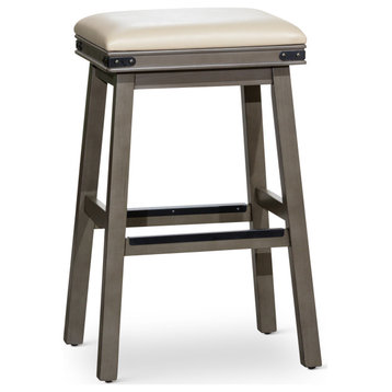 DTY Indoor Living Cortez 30" Bonded Leather Bar Stool, Weathered Gray, French Gray Leather