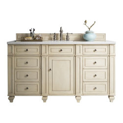 60 inch Antique Single Sink Bathroom Vanity Vintage Vanilla Finish - Bathroom Vanities And Sink Consoles