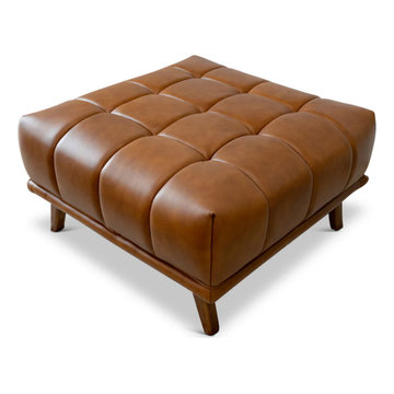 Cognac Leather Tufted Ottoman Kano