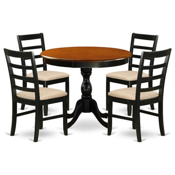 AMPF5-BCH-C - Kitchen Table and 4 Linen Fabric Dining Chairs - Black Finish