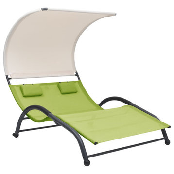 vidaXL Double Sun Lounger Outdoor Chaise Lounge with Canopy Textilene Green