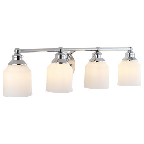 Lydia Iron/Frosted Glass Farmhouse Cottage LED Vanity, 4-Light