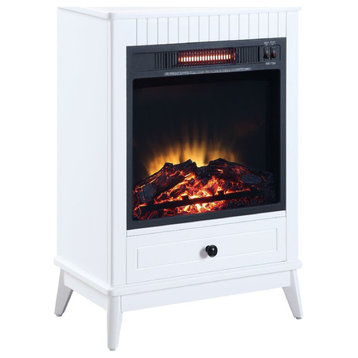 Benzara BM274625 32" Wood End Table With LED Electric Fireplace, 1 Drawer, White