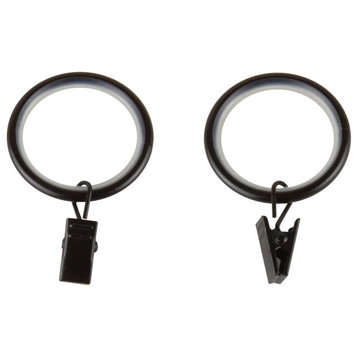 1-1/4" Noise-Canceling Curtain Rings With Clip, Set of 10, Black