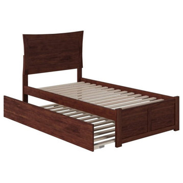 Bowery Hill Twin XL Platform Panel Bed with Trundle in Walnut