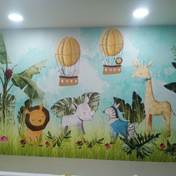 Cute Jungle Animals in Balloon Wallpaper, Customised - Wallpaper
